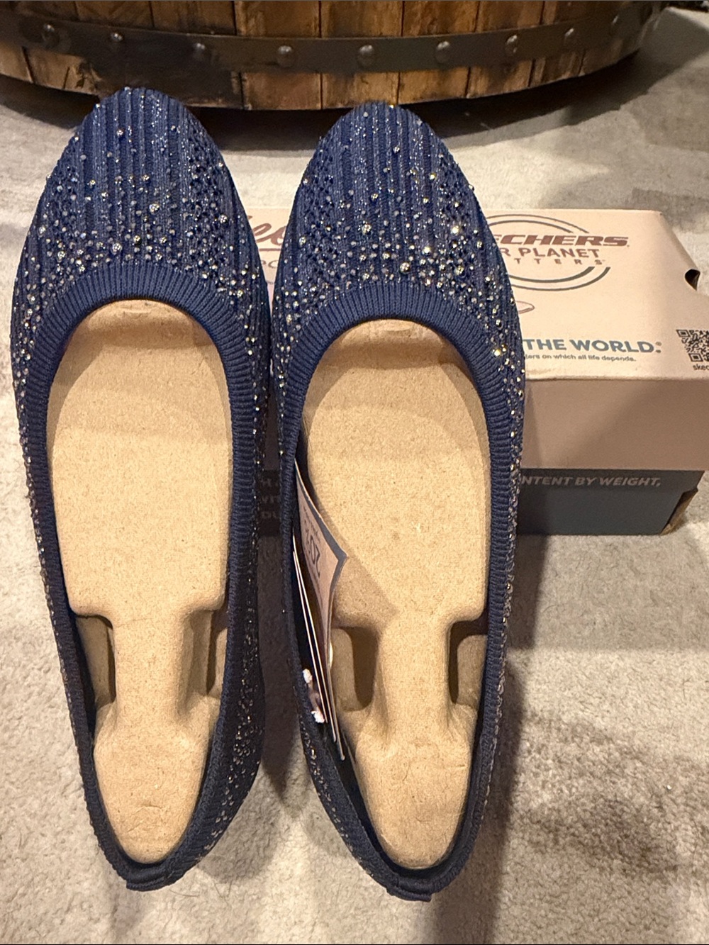 Skechers Navy Knit Slip-On Ballet Flats with Sparkle Accents